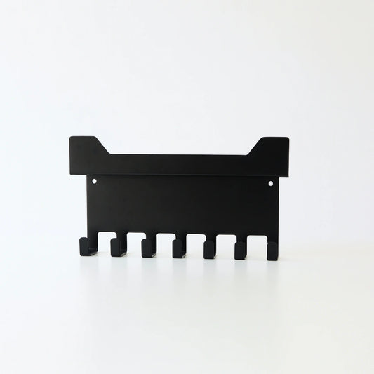 MettiQ wall mounted metal key holder with shelf in matte black finish