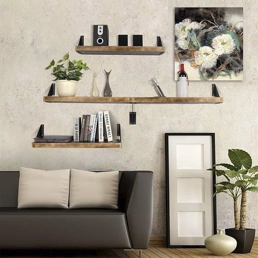 MettiQ rustic shelf brackets matte black metal wall mount