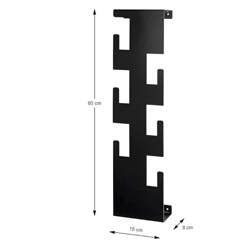 Wall-mounted hooks and pegs rack in matte black metal by MettiQ