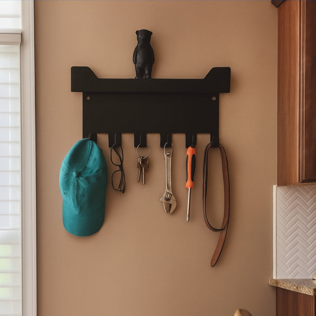 Wall-Mounted Metal Key & Accessories Holder with Shelf