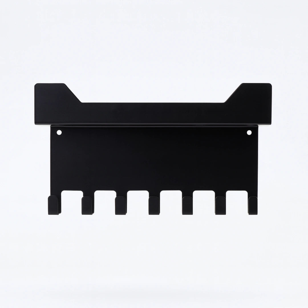 MettiQ wall mounted metal key holder with shelf in matte black finish