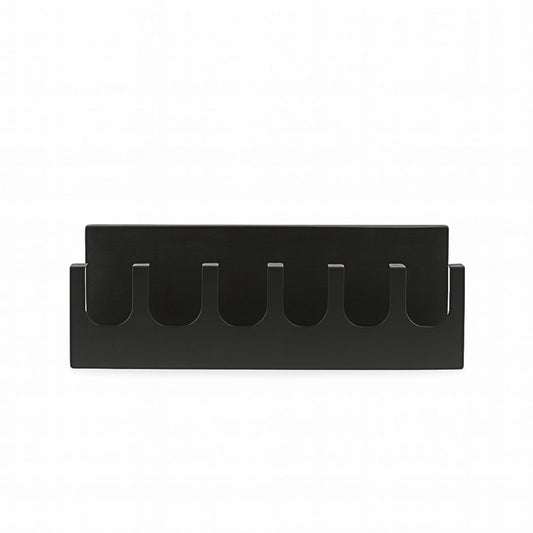 Wall-mounted metal hanger and shelf in matte black finish