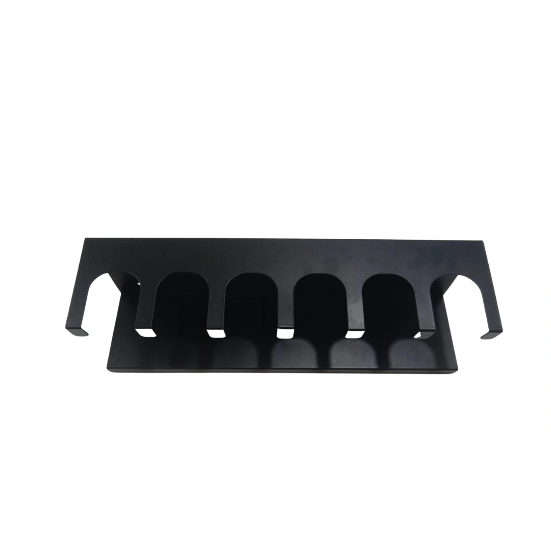 Wall-mounted metal hanger and shelf in matte black finish