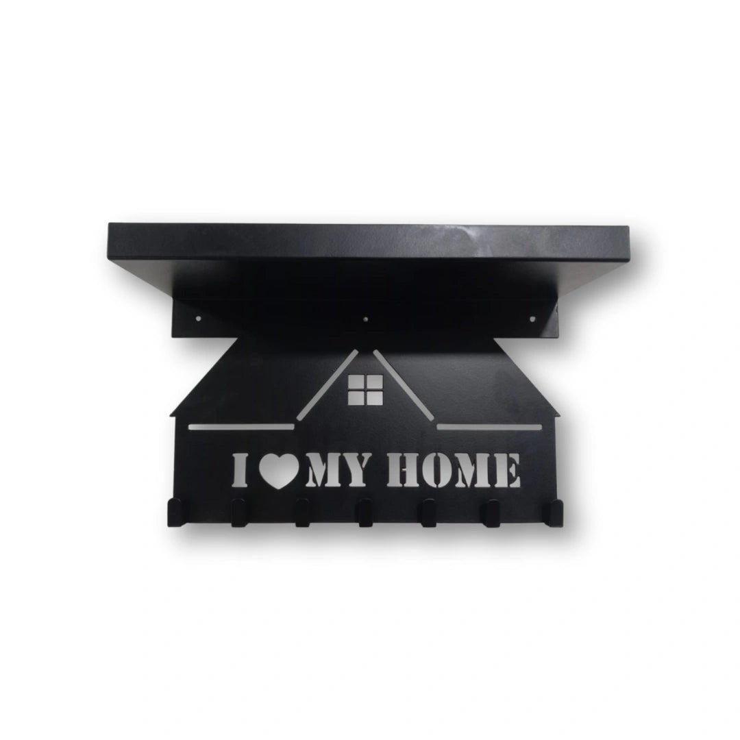 MettiQ 2-in-1 wall mounted metal key holder with shelf in matte black finish