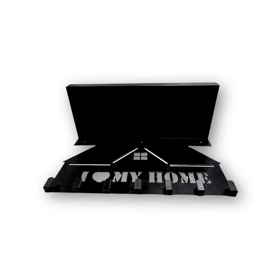 MettiQ 2-in-1 wall mounted metal key holder with shelf in matte black finish