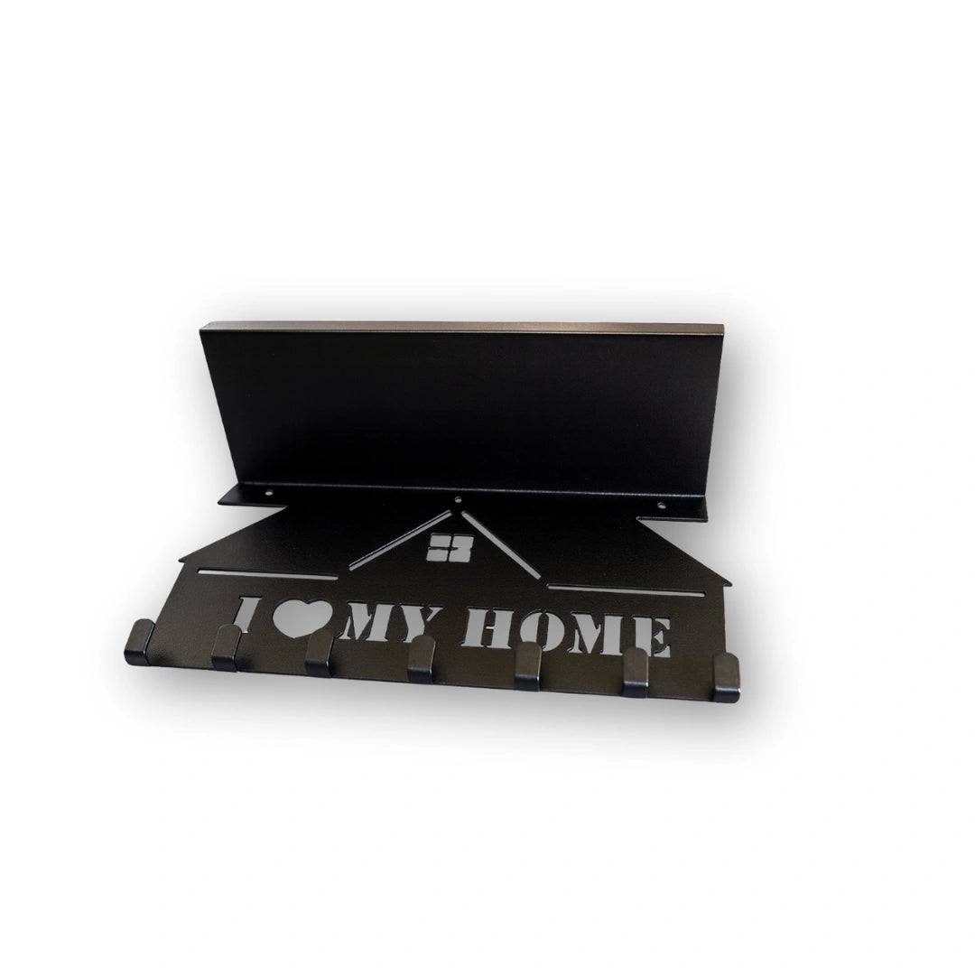 MettiQ 2-in-1 wall mounted metal key holder with shelf in matte black finish