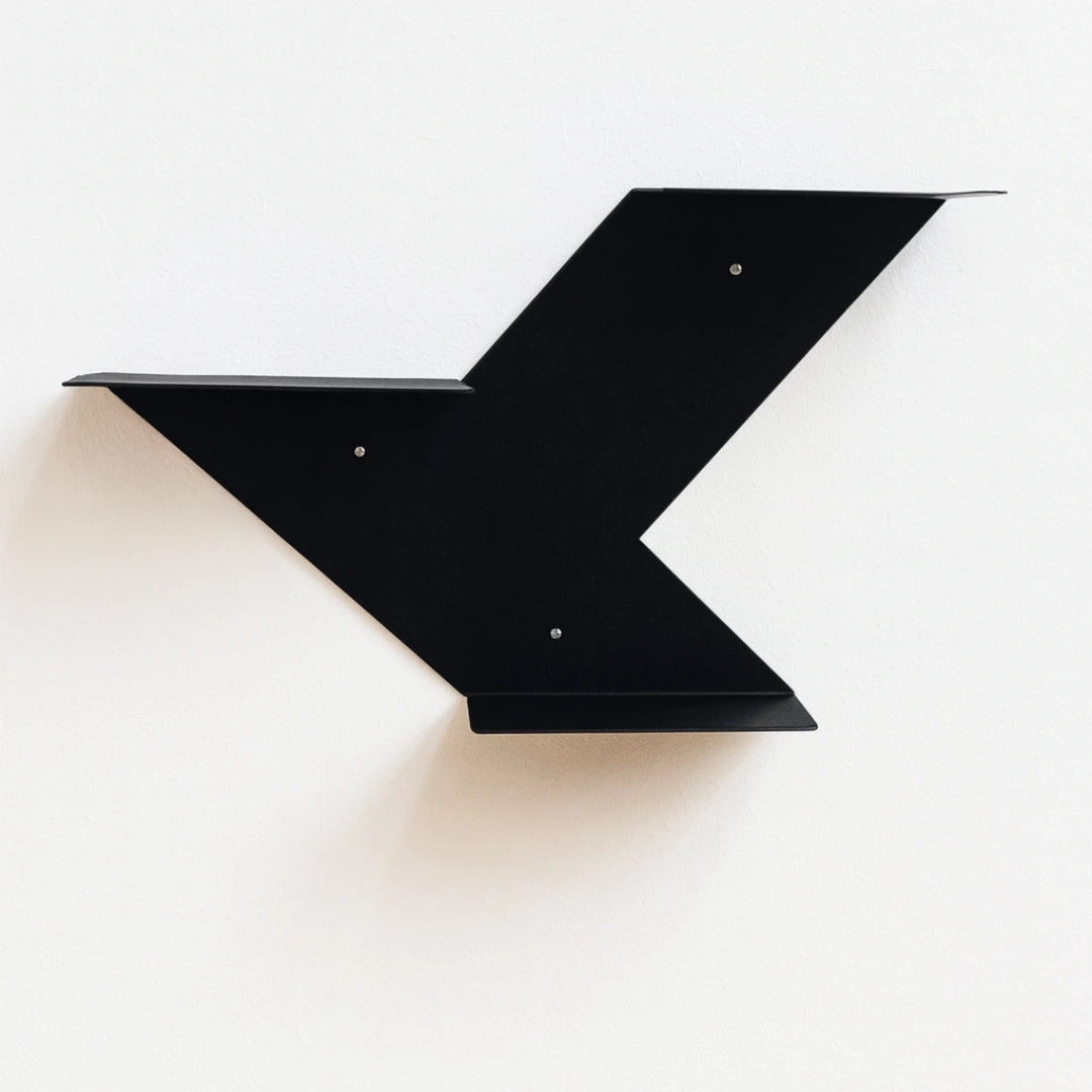 Modern arrow design metal wall shelf in matte black by MettiQ
