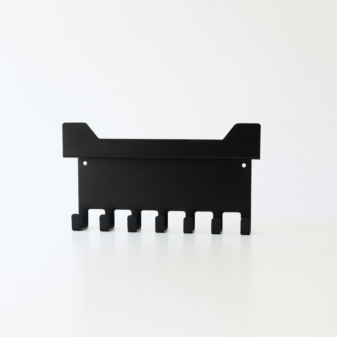 MettiQ wall mounted metal key holder with shelf in matte black finish