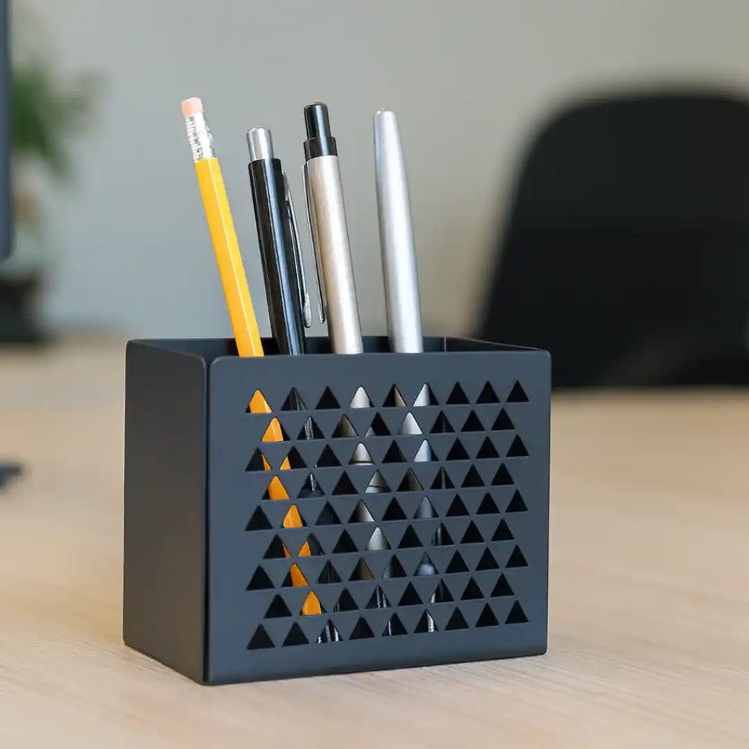 Black Metal Desk Pen Holder Organizer