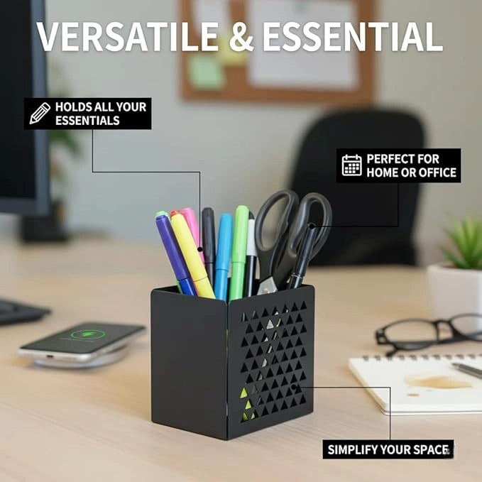 MettiQ black metal desk pen holder organizer