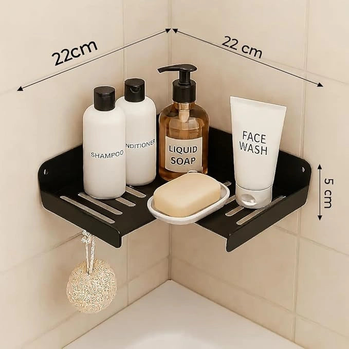 MettiQ black wall mounted bathroom corner shelf metal organizer