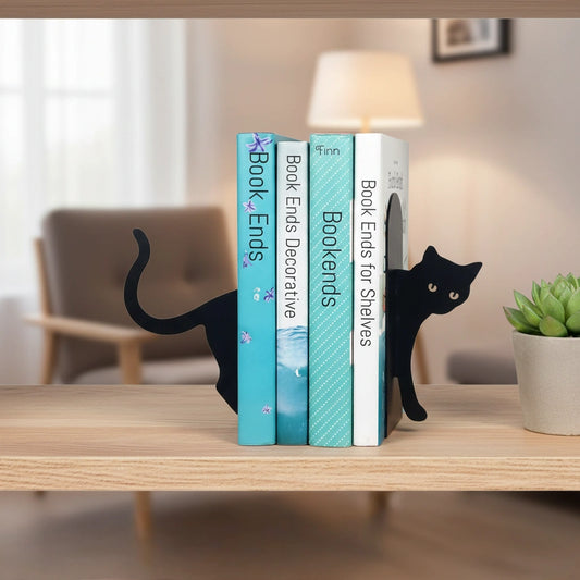 Decorative cat bookends in matte black metal by MettiQ
