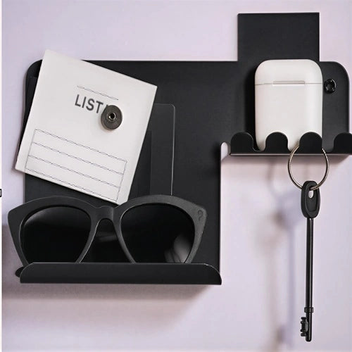 Matte Black Wall Organizer – Metal Key & Accessories Holder with Shelf
