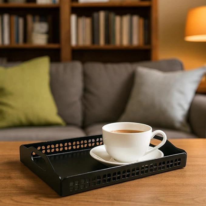 Matte black metal serving tray by MettiQ