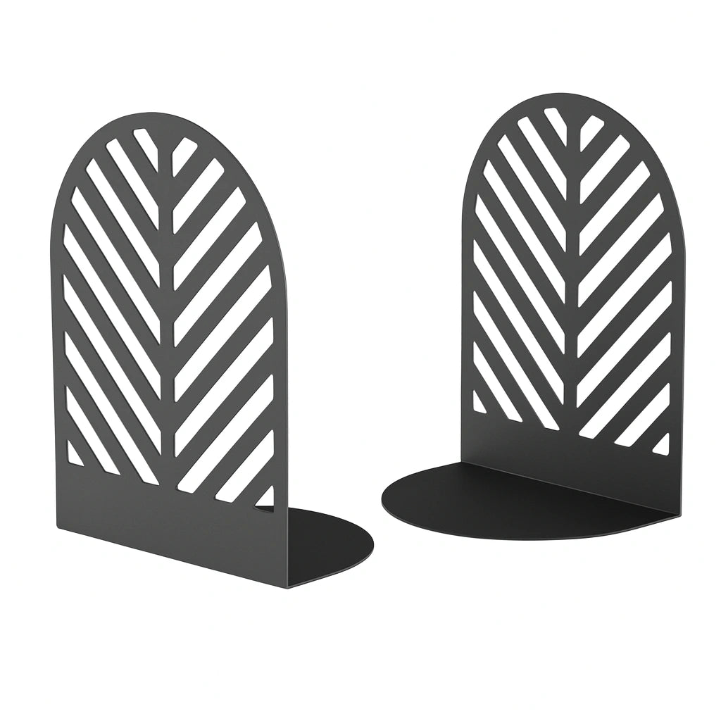 Metal leaf bookends with matte black powder-coated finish
