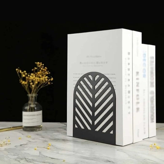 Metal leaf bookends with matte black powder-coated finish