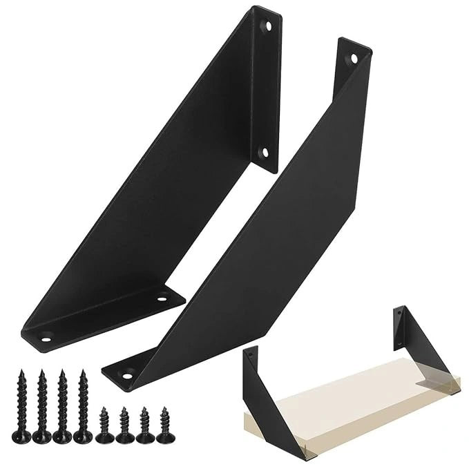 MettiQ rustic shelf brackets matte black metal wall mount