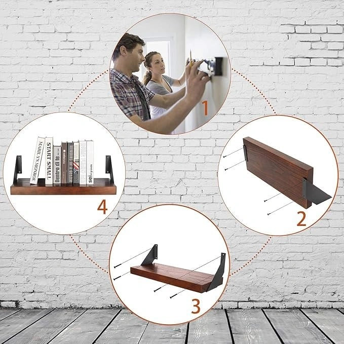 MettiQ rustic shelf brackets matte black metal wall mount