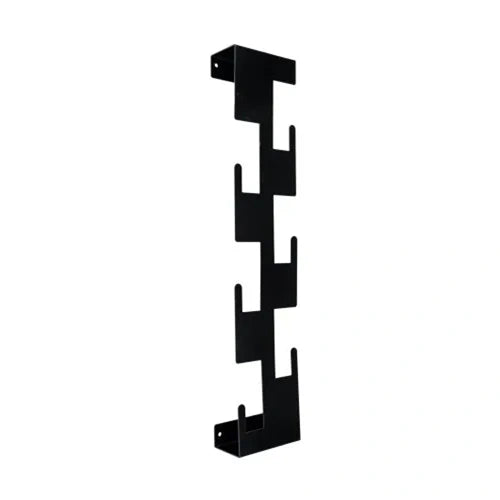Wall-mounted hooks and pegs rack in matte black metal by MettiQ