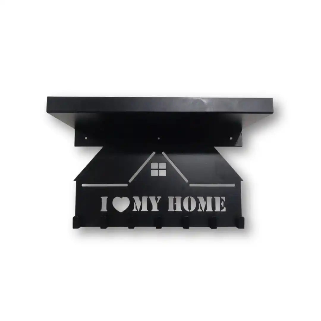 Wall-Mounted Key Holder with Shelf – “I Love My Home” Design