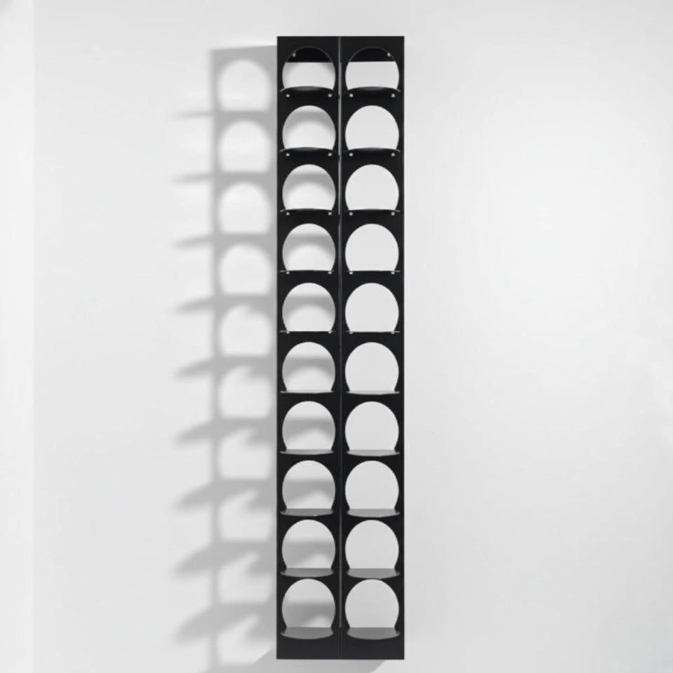 Wall-mounted metal shoe rack in matte black finish by MettiQ