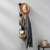 Wall-mounted hooks and pegs rack in matte black metal by MettiQ