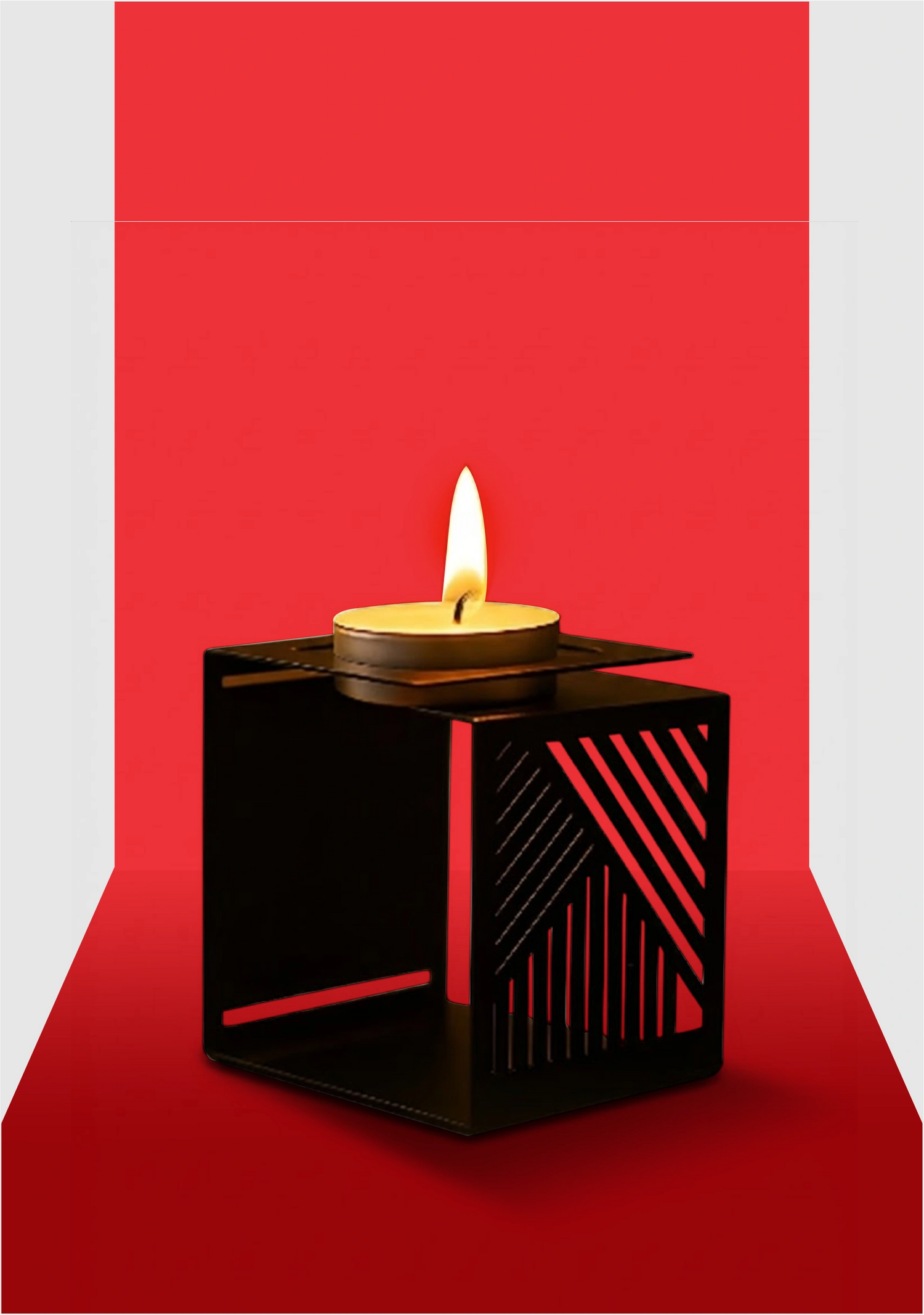 Black metal candle holder with a sleek, modern design